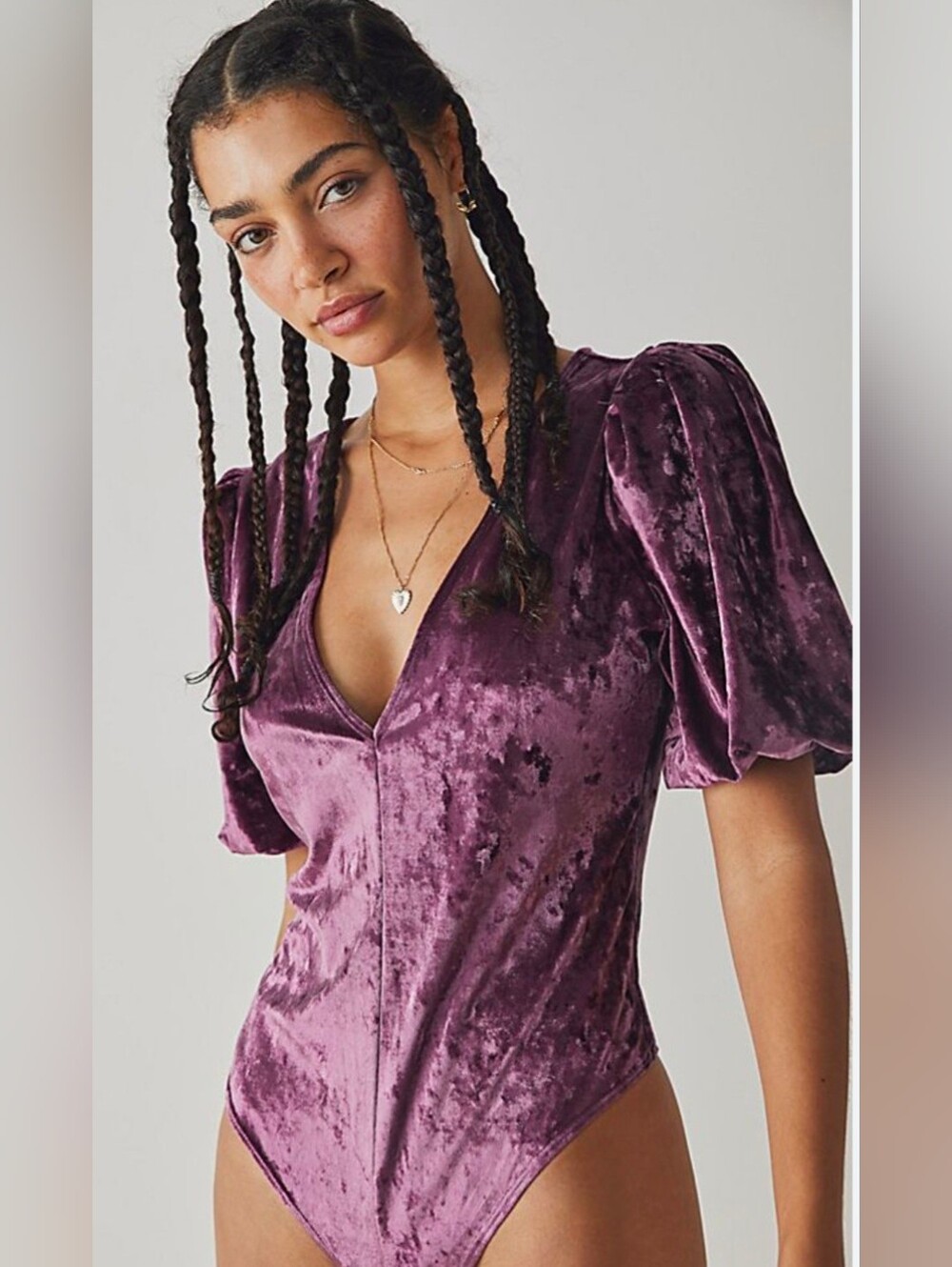 Free People Don't You Wish Purple Velvet Top Body Suit NWT Size XS